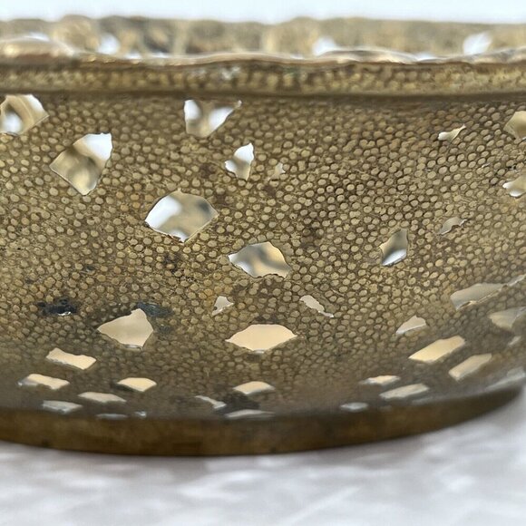 Vintage Ornate Brass Victorian Basket Tray Dish Floral Design 13.5'' - Picture 6 of 10